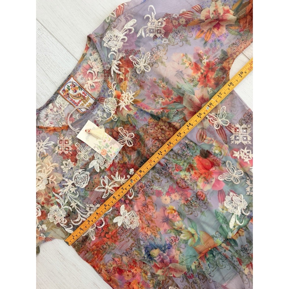 NWT Johnny Was Mae Floral Mesh Top w/ Slip Sz M Embroidered Asteria Floral $298 - Picture 14 of 15